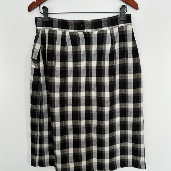 Vintage Preppy Plaid Pleated Midi Skirt with Pockets Black & White Size S - Picture 4 of 6